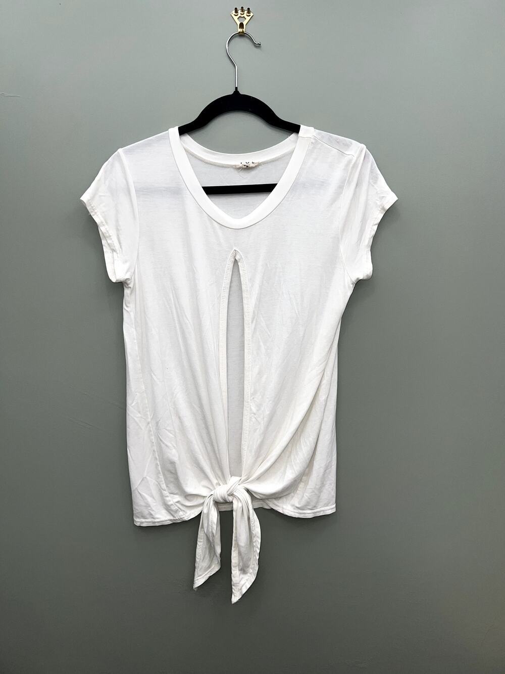 POL White Front Tie Cutout Tee Women's Small Short Sleeve Casual Boho Top